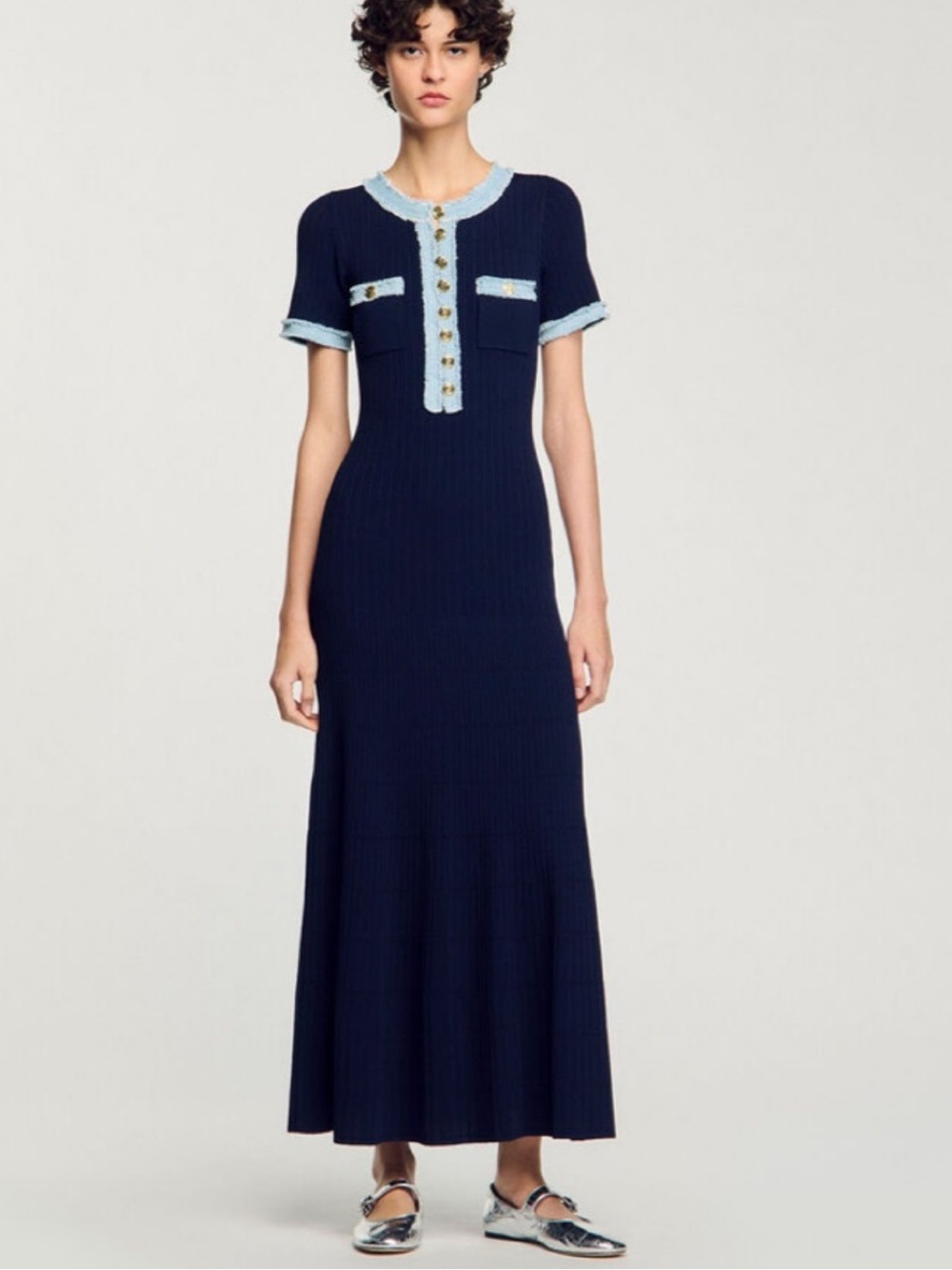 Sandro Navy Knit Dress